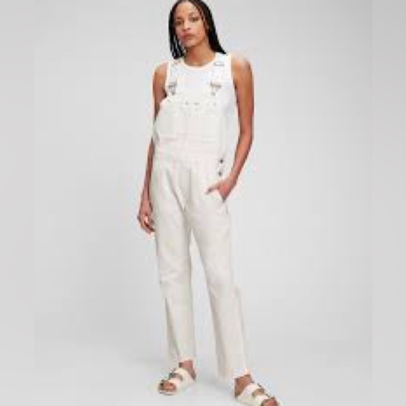 NWT gap slouchy white overalls xxl 2XL new casual comfortable silver detail - Picture 1 of 9